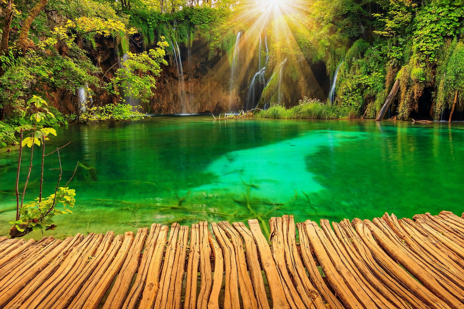 croatia garden lake light nature parks plitvice rays 2k 4k 5k