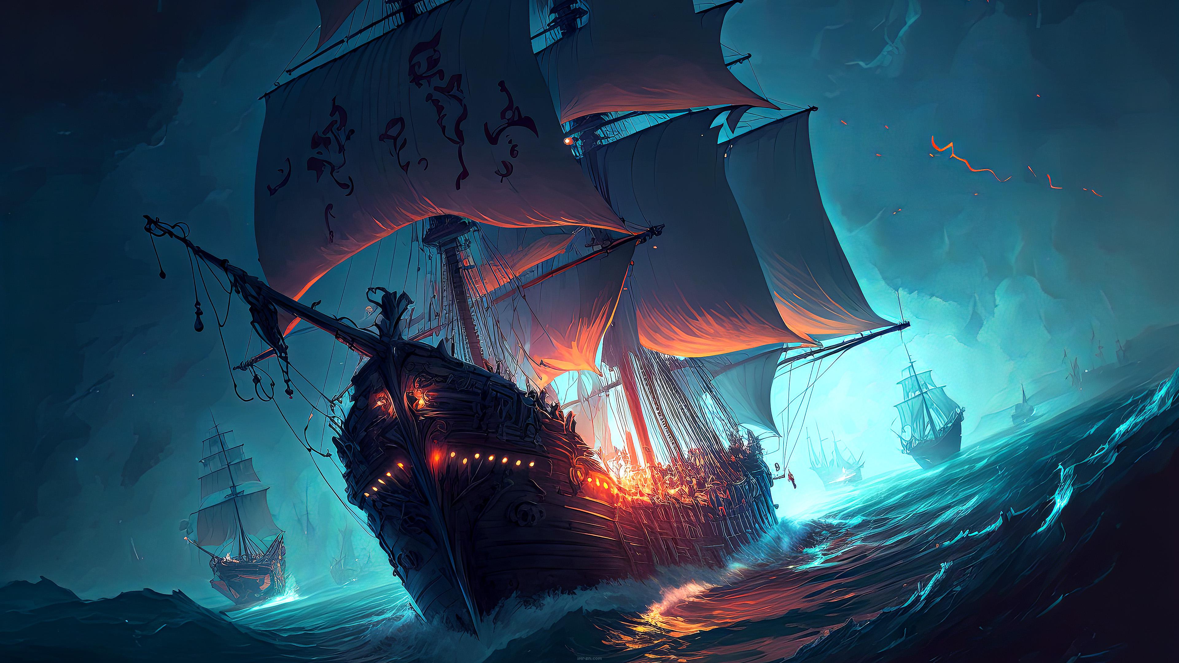 Schooner ship ocean 2k 4k