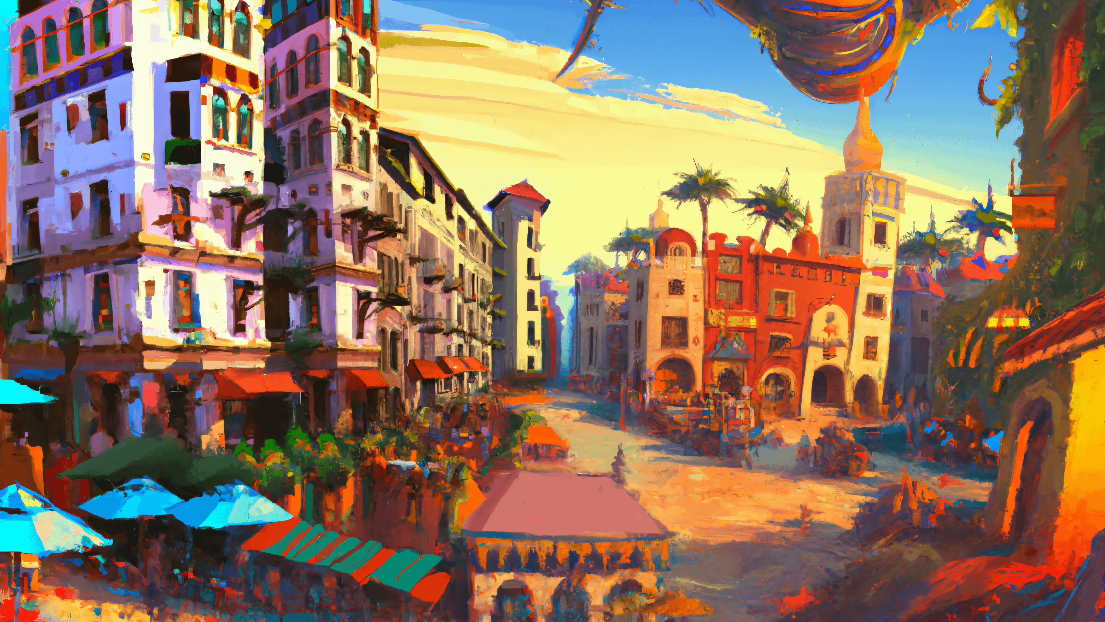 Street of an oasis town in the middle desert 2k 4k