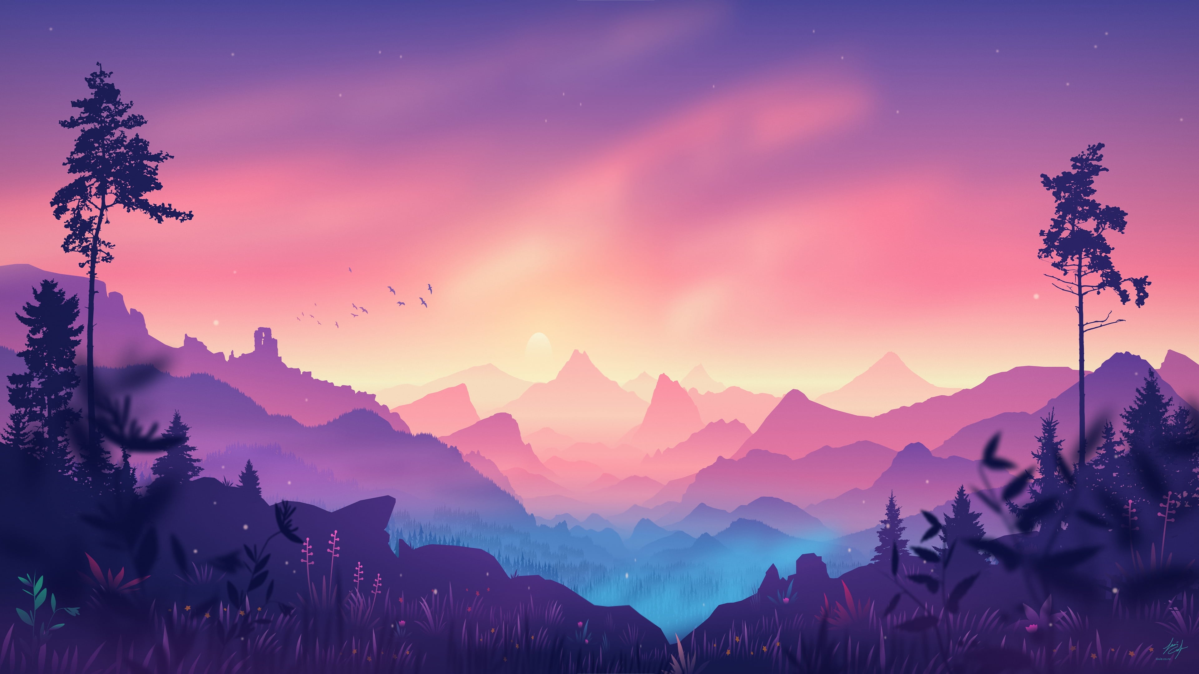 Mountains landscape minimalism art effect 2k 4k