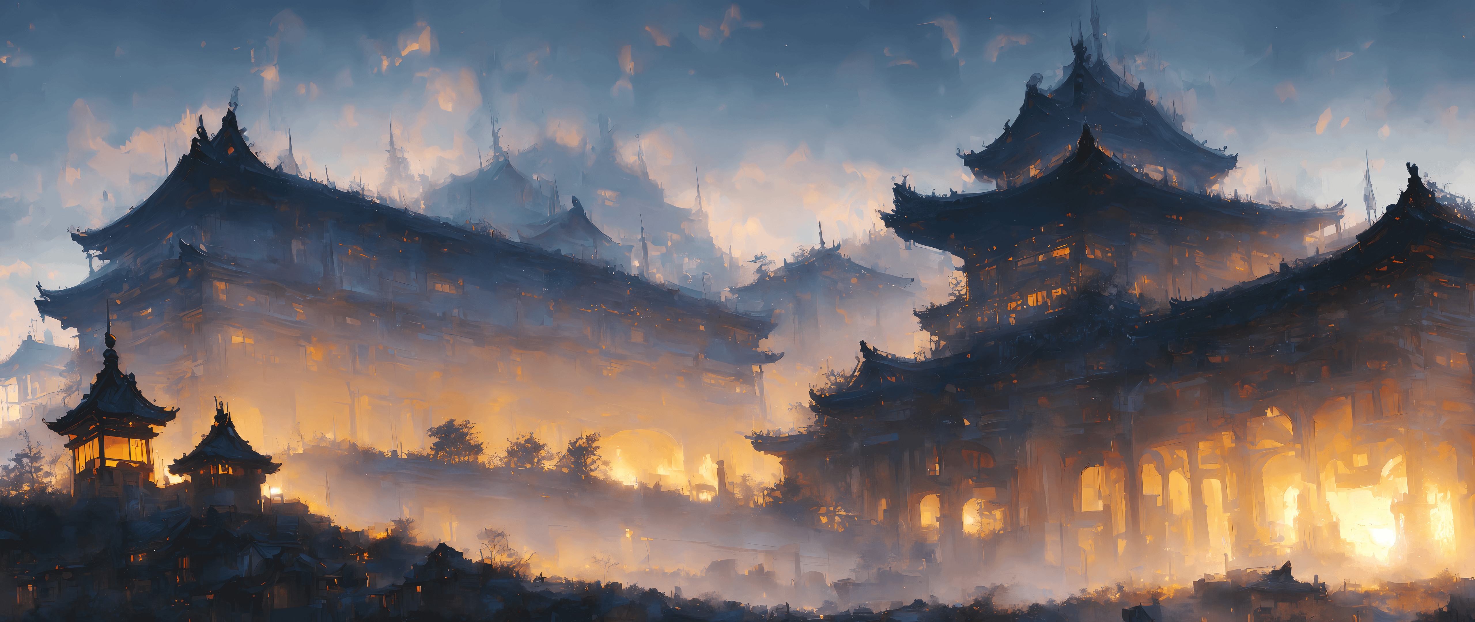 Painting of Japanese temple 2k 4k 5k