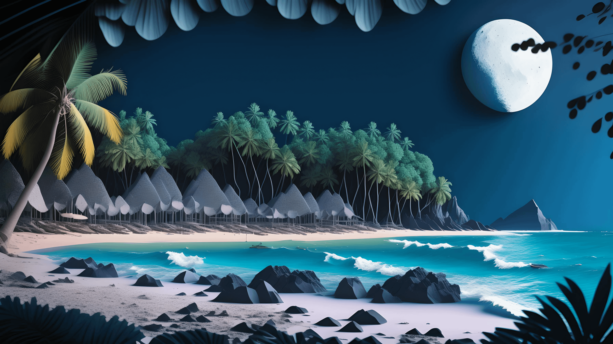 Moonlight on the beach art 2k
