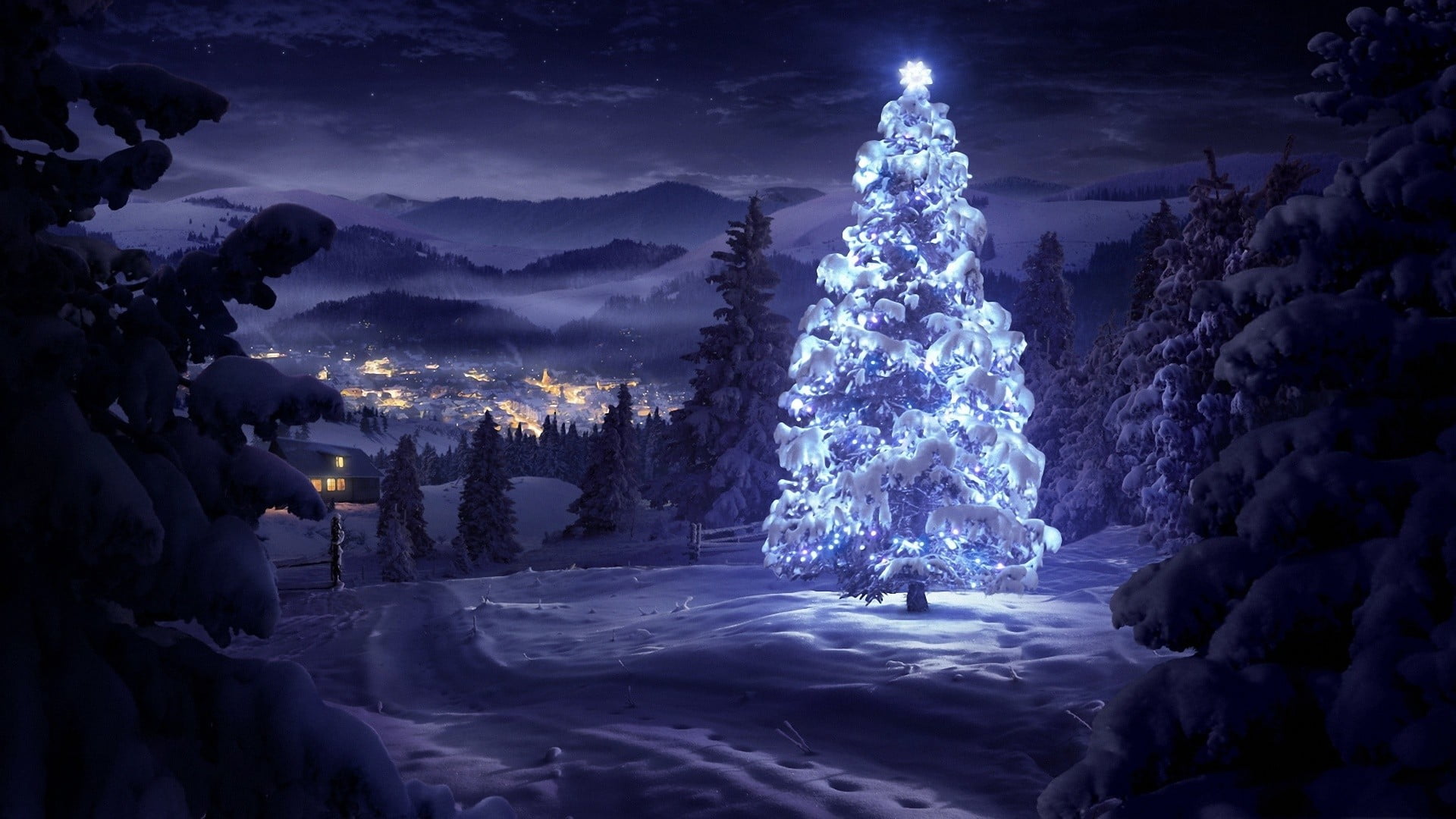 white lighted tree illustration snow covered area with christmas 14 2k