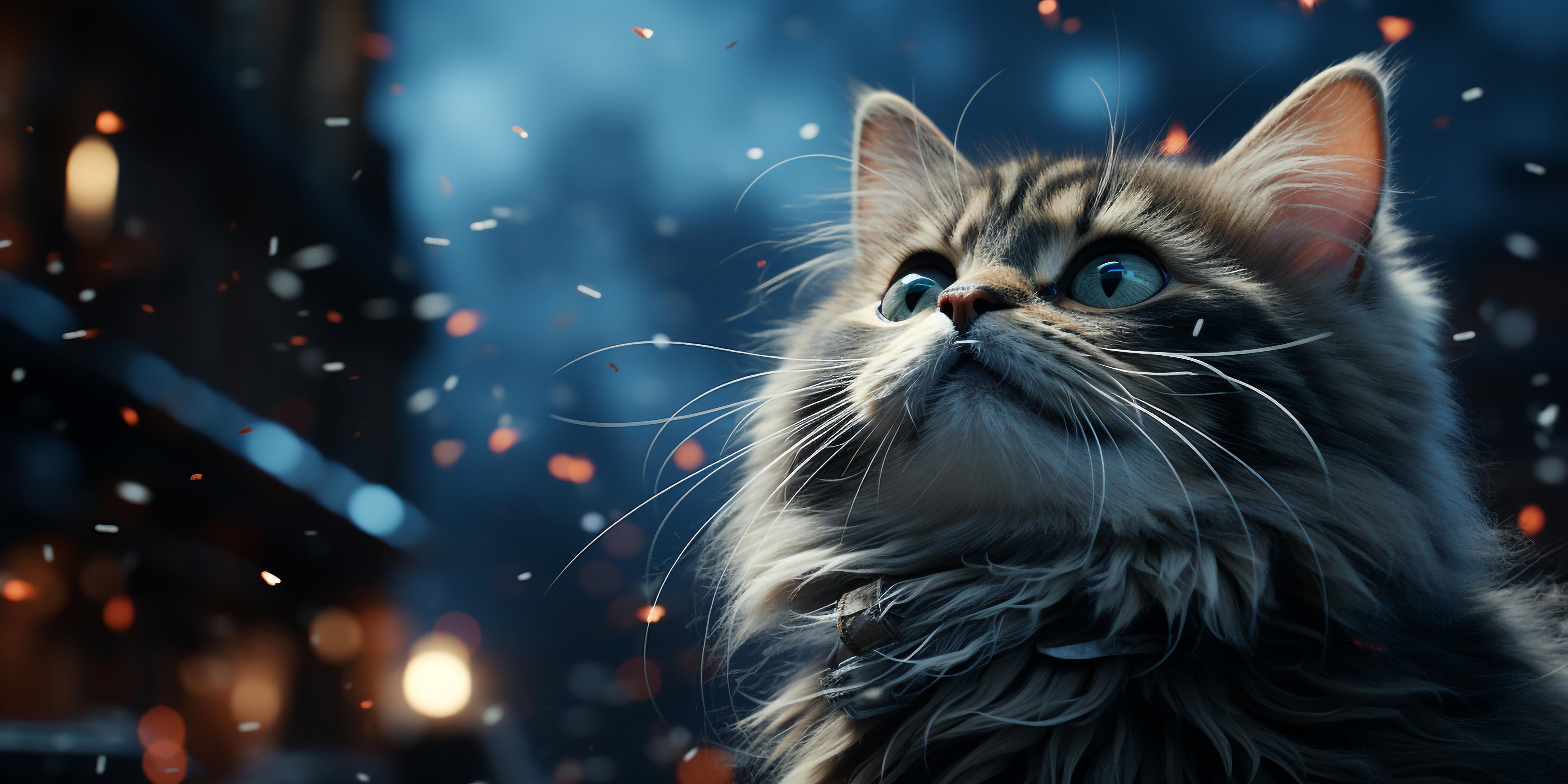 Cute kitten watching snow fall 2k 4k 5k